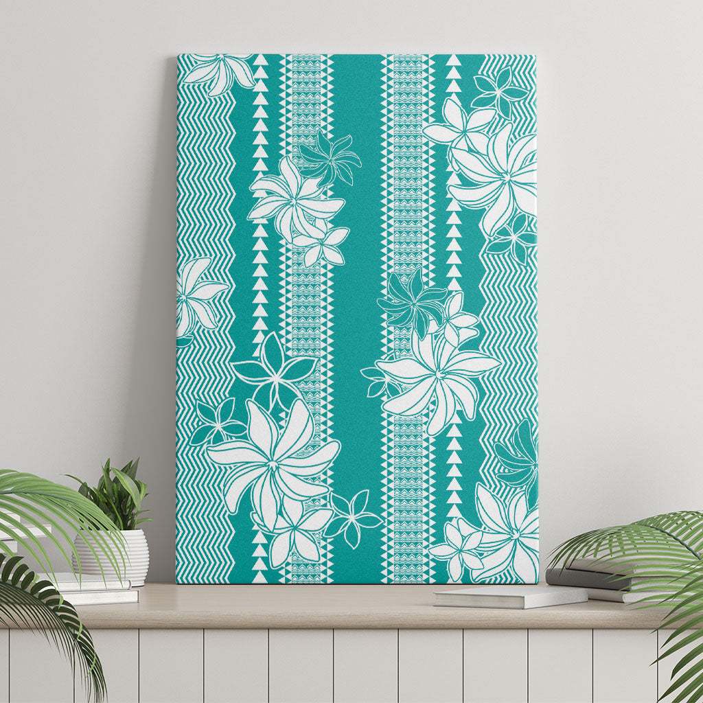 Hawaii Kakau Tribal Canvas Wall Art With Teal Tiare LT05 - Polynesian Pride