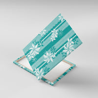 Hawaii Kakau Tribal Canvas Wall Art With Teal Tiare LT05 With Frame Teal - Polynesian Pride