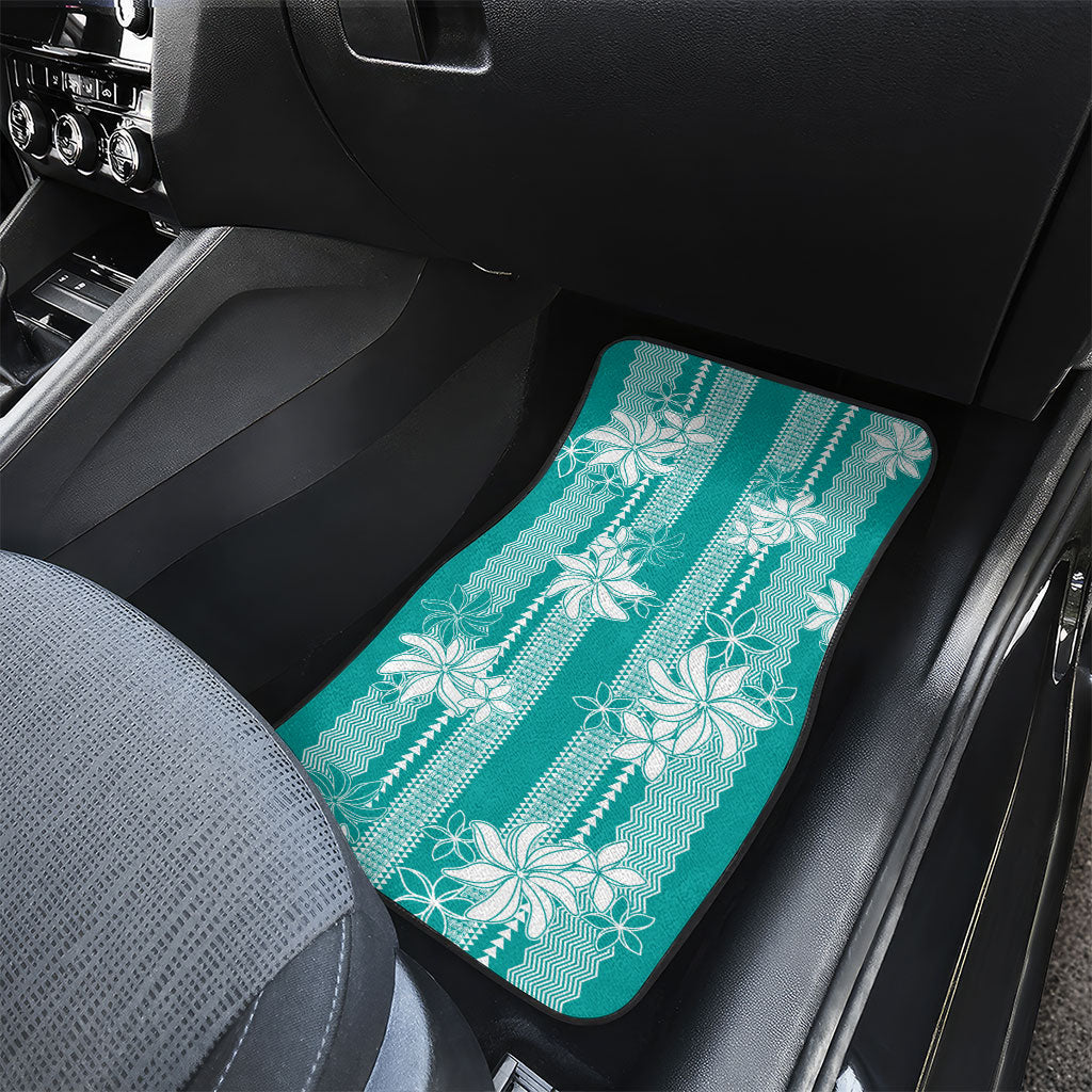 Hawaii Kakau Tribal Car Mats With Teal Tiare LT05 - Polynesian Pride