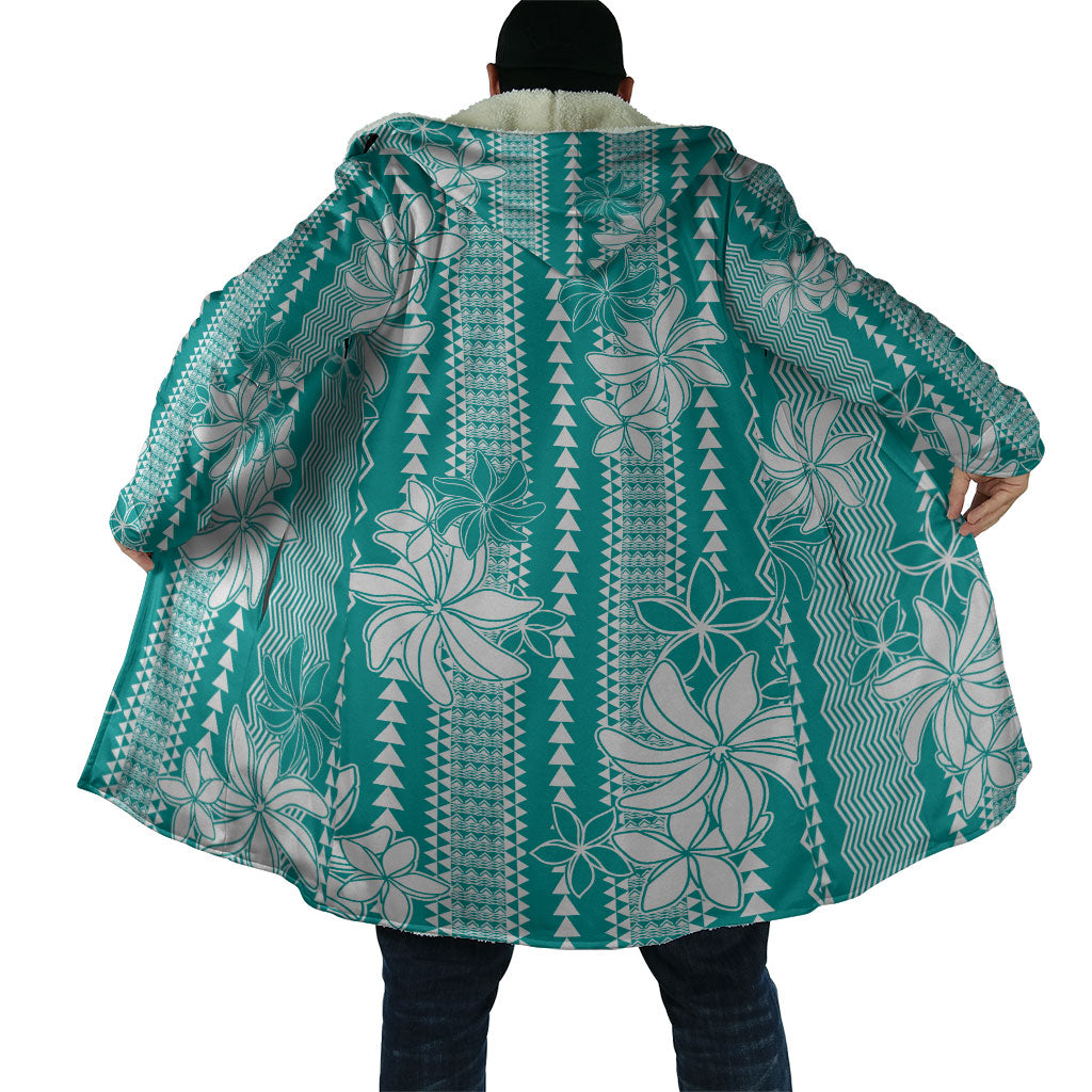 Hawaii Kakau Tribal Cloak With Teal Tiare LT05 - Polynesian Pride