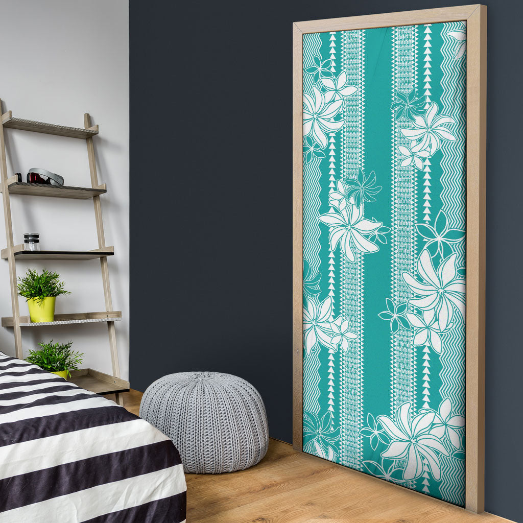 Hawaii Kakau Tribal Door Cover With Teal Tiare LT05 - Polynesian Pride