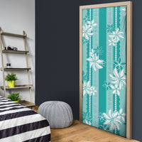 Hawaii Kakau Tribal Door Cover With Teal Tiare LT05 - Polynesian Pride