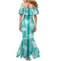 Hawaii Kakau Tribal Family Matching Mermaid Dress and Hawaiian Shirt With Teal Tiare