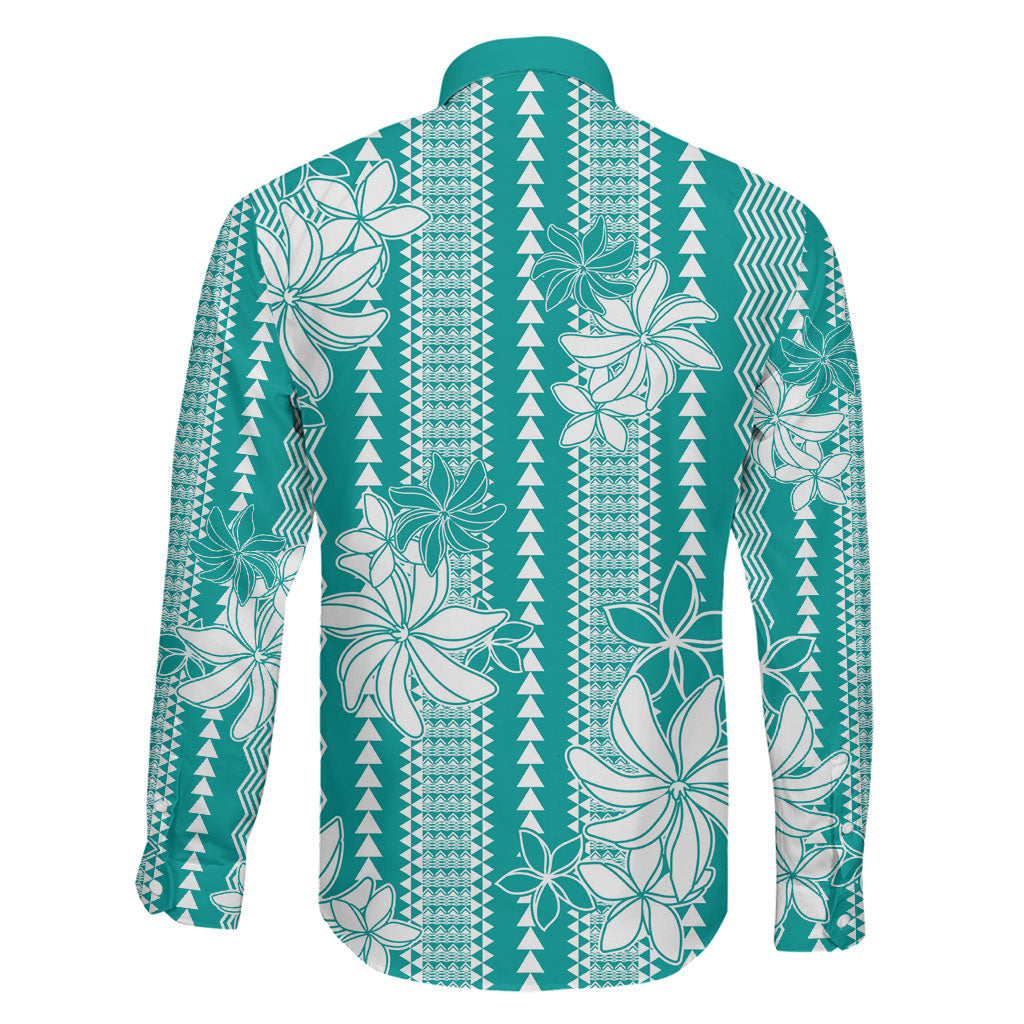 Hawaii Kakau Tribal Family Matching Short Sleeve Bodycon Dress and Hawaiian Shirt With Teal Tiare
