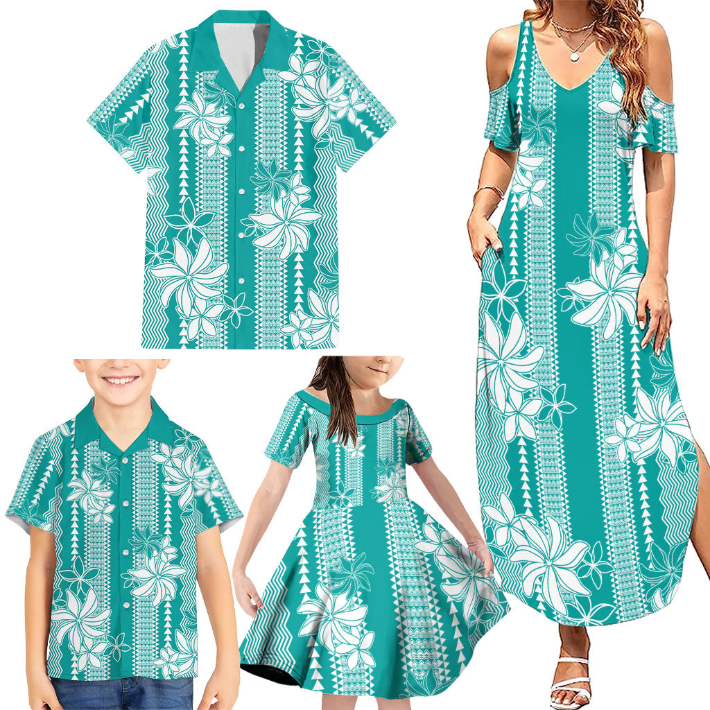 Hawaii Kakau Tribal Family Matching Summer Maxi Dress and Hawaiian Shirt With Teal Tiare LT05 - Polynesian Pride