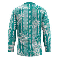 Hawaii Kakau Tribal Hockey Jersey With Teal Tiare LT05 - Polynesian Pride