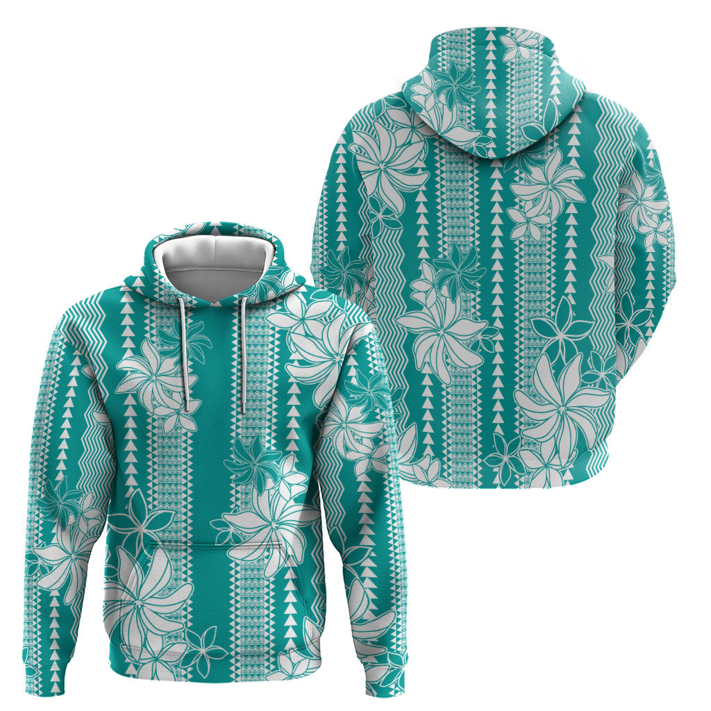 Hawaii Kakau Tribal Hoodie With Teal Tiare