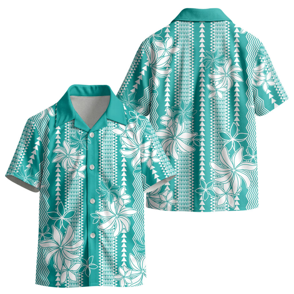 Hawaii Kakau Tribal Kid Hawaiian Shirt With Teal Tiare LT05 - Polynesian Pride
