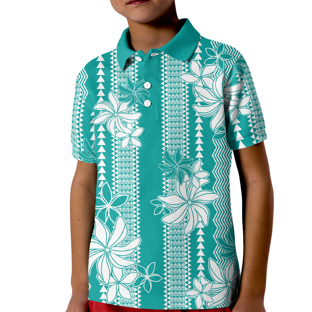 Hawaii Kakau Tribal Kid Polo Shirt With Teal Tiare LT05 Kid Teal - Polynesian Pride