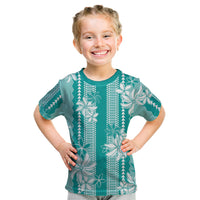 Hawaii Kakau Tribal Kid T Shirt With Teal Tiare