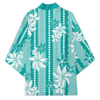 Hawaii Kakau Tribal Kimono With Teal Tiare