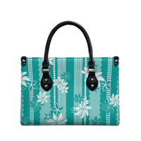 Hawaii Kakau Tribal Leather Bag With Teal Tiare LT05 - Polynesian Pride