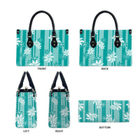 Hawaii Kakau Tribal Leather Bag With Teal Tiare LT05 - Polynesian Pride