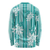 Hawaii Kakau Tribal Long Sleeve Shirt With Teal Tiare