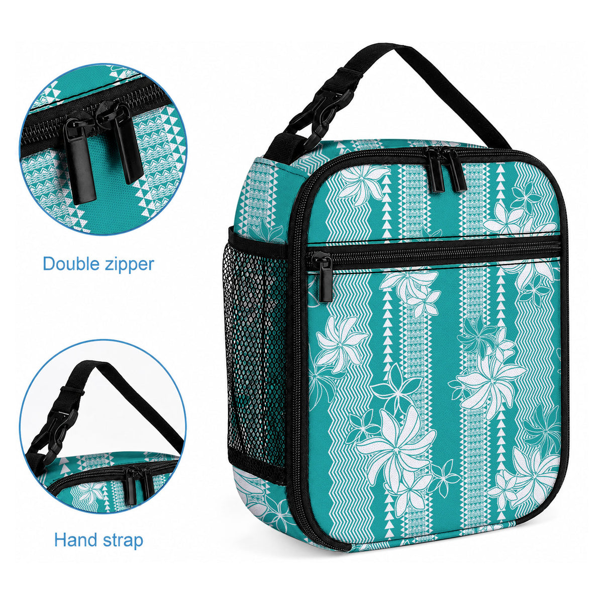 Hawaii Kakau Tribal Lunch Bag With Teal Tiare LT05 - Polynesian Pride