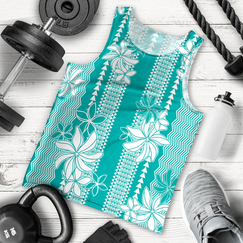 Hawaii Kakau Tribal Men Tank Top With Teal Tiare
