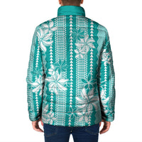 Hawaii Kakau Tribal Padded Jacket With Teal Tiare LT05 - Polynesian Pride