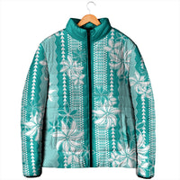 Hawaii Kakau Tribal Padded Jacket With Teal Tiare LT05 - Polynesian Pride
