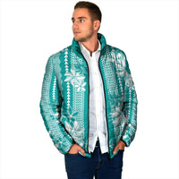 Hawaii Kakau Tribal Padded Jacket With Teal Tiare LT05 - Polynesian Pride