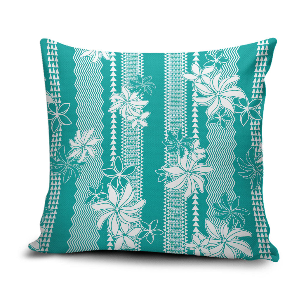 Hawaii Kakau Tribal Pillow Cover With Teal Tiare LT05 Teal - Polynesian Pride