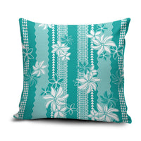 Hawaii Kakau Tribal Pillow Cover With Teal Tiare LT05 Teal - Polynesian Pride