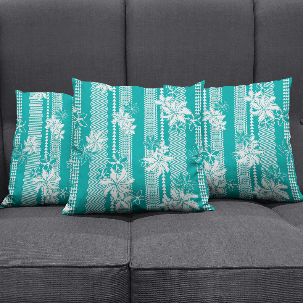 Hawaii Kakau Tribal Pillow Cover With Teal Tiare LT05 - Polynesian Pride