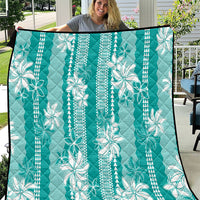 Hawaii Kakau Tribal Quilt With Teal Tiare LT05 Teal - Polynesian Pride