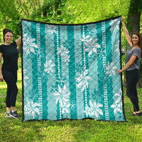 Hawaii Kakau Tribal Quilt With Teal Tiare LT05 - Polynesian Pride