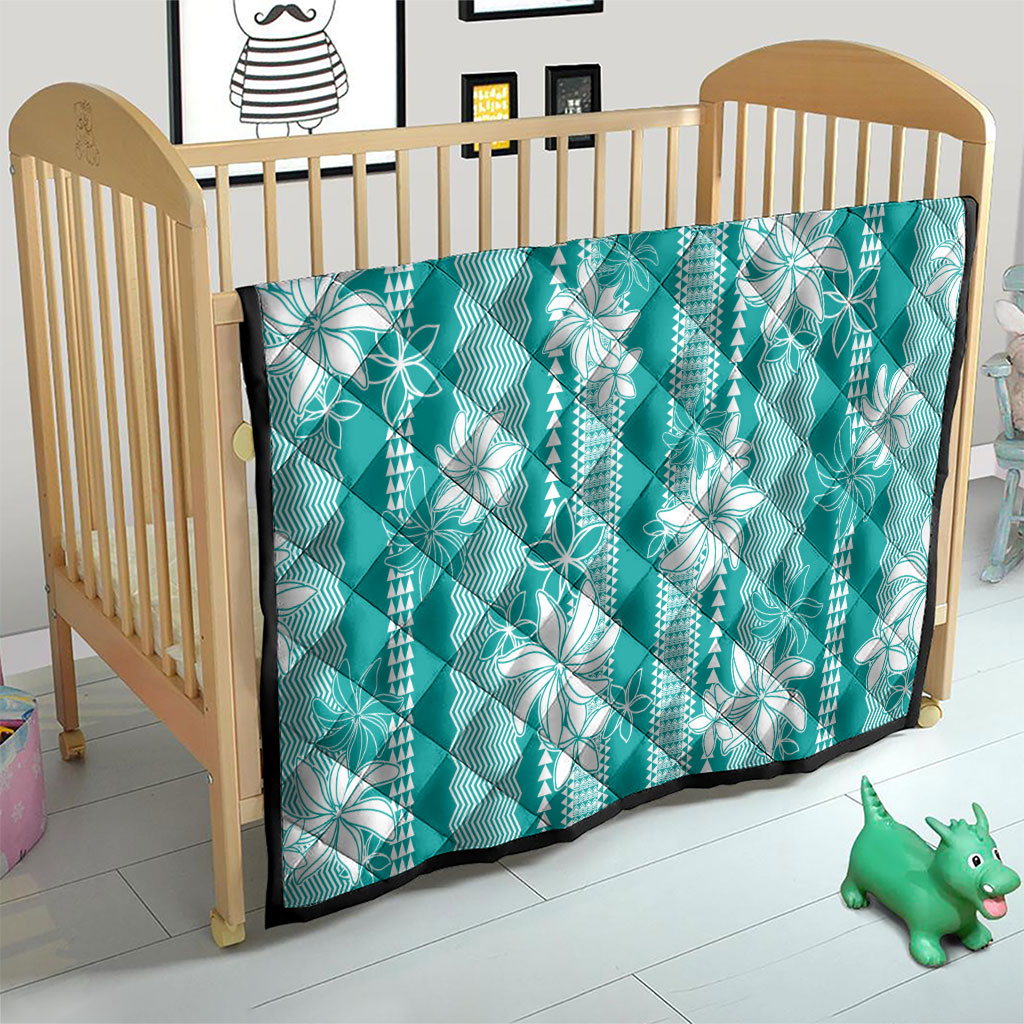 Hawaii Kakau Tribal Quilt With Teal Tiare LT05 - Polynesian Pride