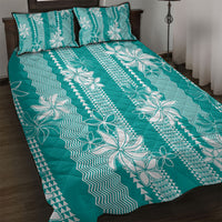 Hawaii Kakau Tribal Quilt Bed Set With Teal Tiare LT05 Teal - Polynesian Pride