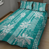 Hawaii Kakau Tribal Quilt Bed Set With Teal Tiare LT05 - Polynesian Pride