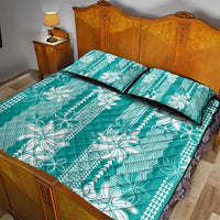 Hawaii Kakau Tribal Quilt Bed Set With Teal Tiare LT05 - Polynesian Pride