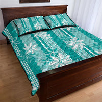 Hawaii Kakau Tribal Quilt Bed Set With Teal Tiare LT05 - Polynesian Pride