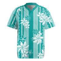 Hawaii Kakau Tribal Rugby Jersey With Teal Tiare