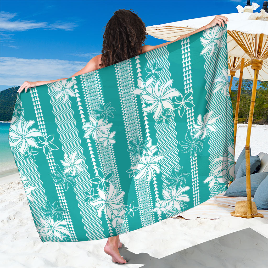 Hawaii Kakau Tribal Sarong With Teal Tiare LT05 One Size 44 x 66 inches Teal - Polynesian Pride