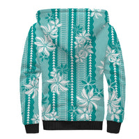 Hawaii Kakau Tribal Sherpa Hoodie With Teal Tiare