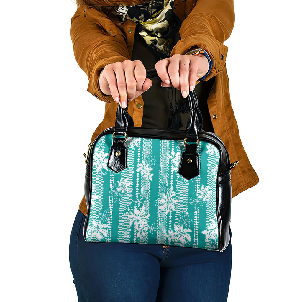 Hawaii Kakau Tribal Shoulder Handbag With Teal Tiare LT05 One Size Teal - Polynesian Pride