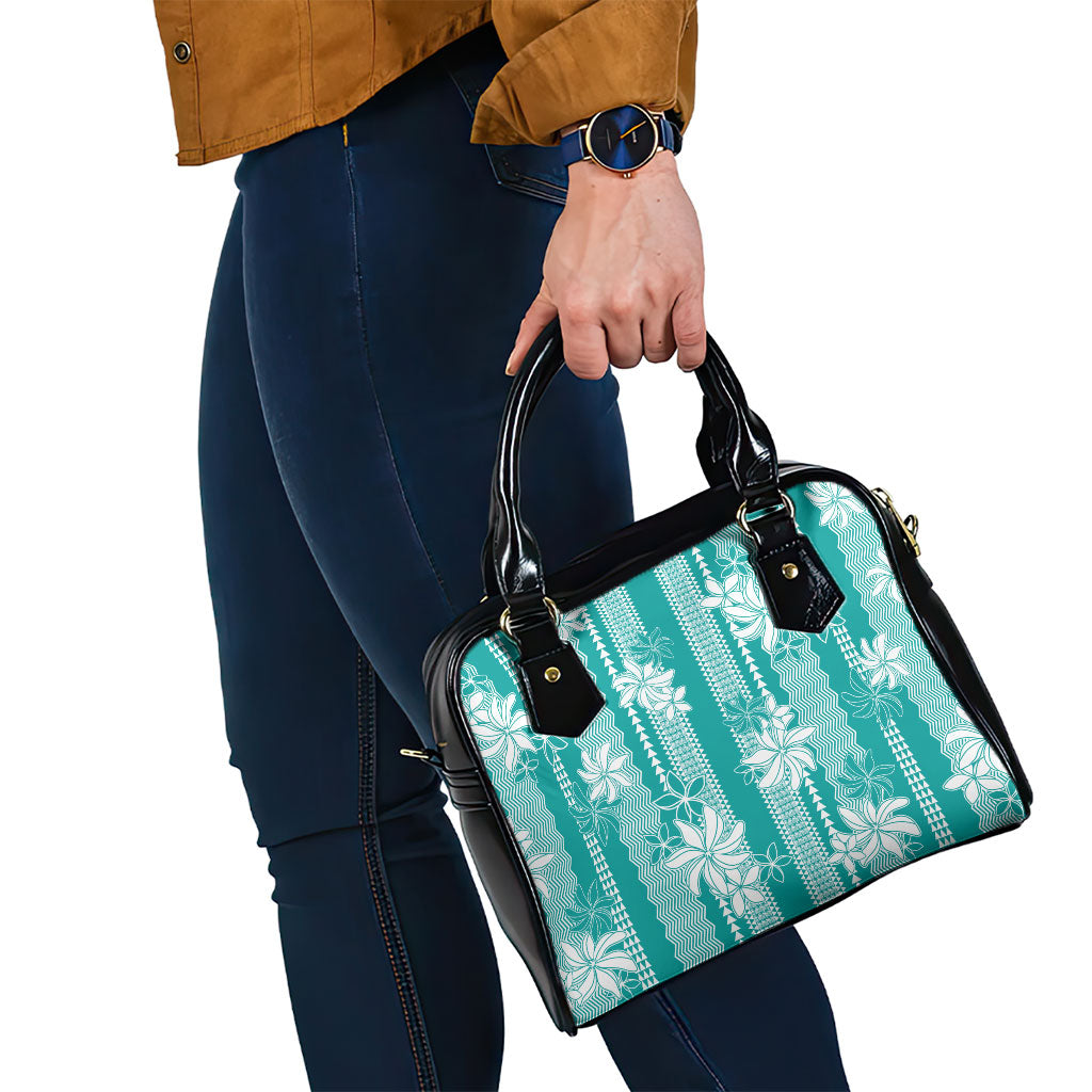 Hawaii Kakau Tribal Shoulder Handbag With Teal Tiare LT05 - Polynesian Pride
