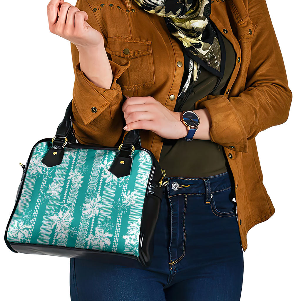 Hawaii Kakau Tribal Shoulder Handbag With Teal Tiare LT05 - Polynesian Pride
