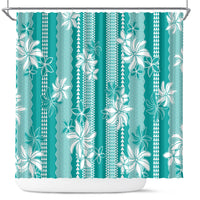 Hawaii Kakau Tribal Shower Curtain With Teal Tiare LT05 Teal - Polynesian Pride