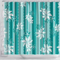 Hawaii Kakau Tribal Shower Curtain With Teal Tiare LT05 - Polynesian Pride