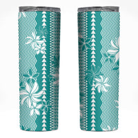Hawaii Kakau Tribal Skinny Tumbler With Teal Tiare LT05 Teal - Polynesian Pride