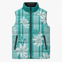 Hawaii Kakau Tribal Sleeveless Puffer Jacket With Teal Tiare LT05 Unisex Teal - Polynesian Pride