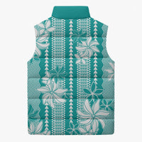 Hawaii Kakau Tribal Sleeveless Puffer Jacket With Teal Tiare LT05 - Polynesian Pride