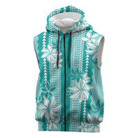 Hawaii Kakau Tribal Sleeveless Zip Hoodie With Teal Tiare LT05 Teal - Polynesian Pride