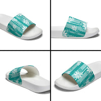 Hawaii Kakau Tribal Slide Sandals With Teal Tiare LT05 - Polynesian Pride