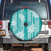 Hawaii Kakau Tribal Spare Tire Cover With Teal Tiare LT05 Teal - Polynesian Pride
