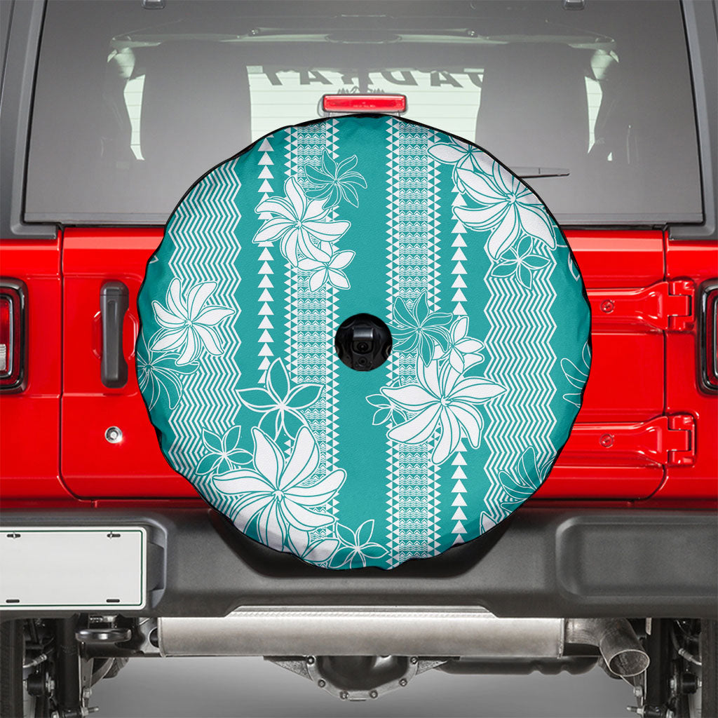 Hawaii Kakau Tribal Spare Tire Cover With Teal Tiare LT05 - Polynesian Pride