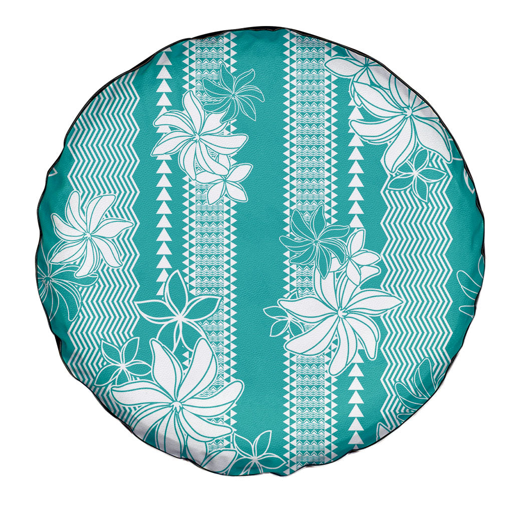 Hawaii Kakau Tribal Spare Tire Cover With Teal Tiare LT05 - Polynesian Pride