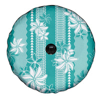 Hawaii Kakau Tribal Spare Tire Cover With Teal Tiare LT05 - Polynesian Pride